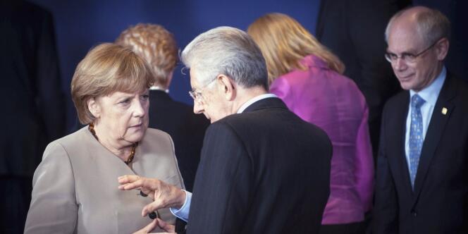 Angela Merkel, Mario Monti et Herman Van Rompuy, jeudi 28 juin à Bruxelles.