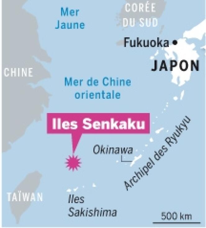 Carte de situation des îles Senkaku-Diaoyu en mer de Chine. 