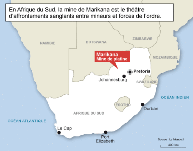 En Afrique du Sud, grévistes, syndicats et forces de l'ordre s'opposent dans des affrontements violets à la mine de Marikana.