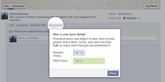 Le service payant de promotion sur Facebook, en test aux Etats-Unis.