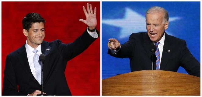 Paul Ryan, le candidat républicain à la vice-présidence, à Tampa, en Floride, le 29 août. Le vice-président Joe Biden à Charlotte, en Caroline du Nord, le 6 septembre.