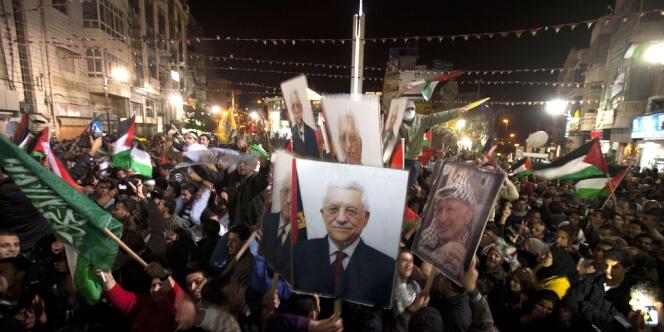 A Ramallah, le 29 novembre 2012, après l'annonce du vote positif des Nations unies qui a fait accéder la Palestine au statut d'Etat non membre.