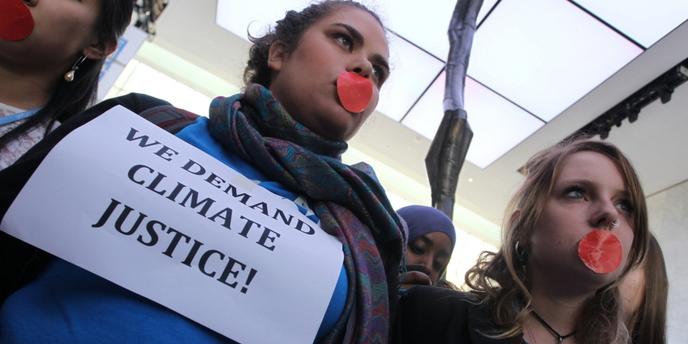 Des militants écologistes à Doha, vendredi 7 novembre.