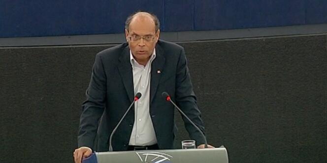 Moncef Marzouki, président tunisien, devant le Parlement européen le 6 février.