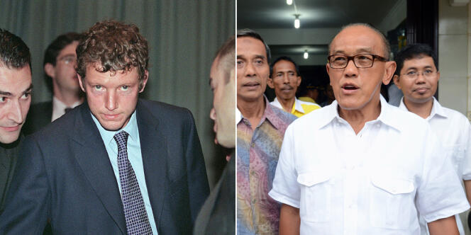 Nathaniel Rothschild (ici à gauche en 2000) et son principal rival dans la société minière Bumi, Aburizal Bakrie (à droite).