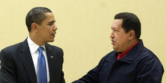 Barack Obama et Hugo Chavez à Trinité-et-Tobago, le 18 avril 2009.