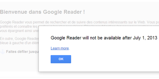 Capture d'écran du service Google Reader, le 14 mars.