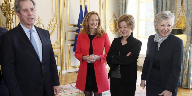 Nicole Belloubet, Nicole Maestracci et Claire Bazy-Malaurie aux côtés de Jean-Louis Debré, le président du Conseil constitutionnel, jeudi 14 mars.