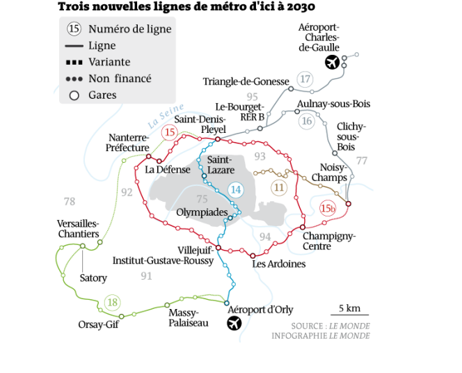 Trois nouvelles lignes de métro pour le Grand Paris.