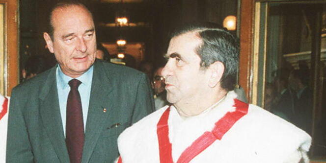 Pierre Drai, alors président de la Cour de cassation, en compagnie de Jacques Chirac, en 1996.