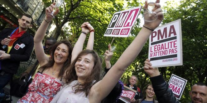 Des militants célèbrent l'adoption de la loi sur le mariage pour tous, le 23 avril.