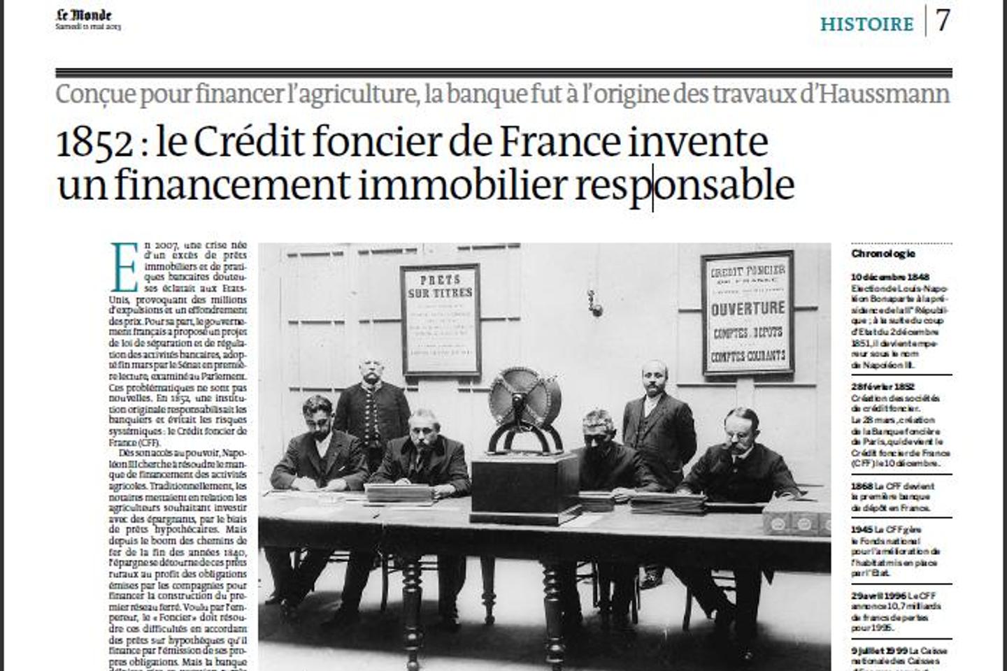 1852 le Crédit foncier de France invente un financement immobilier responsable