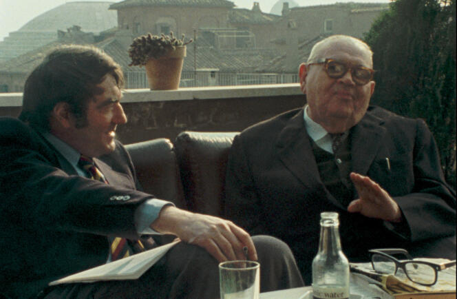 Claude Lanzmann et Benjamin Murmelstein à Rome en 1975 dans le film documentaire français de Claude Lanzmann, 