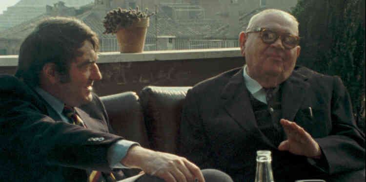 Claude Lanzmann et Benjamin Murmelstein à Rome en 1975 dans le film documentaire français de Claude Lanzmann, "Le Dernier des injustes".