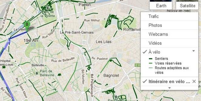 Exemple d'une carte Google dédiée aux vélos.
