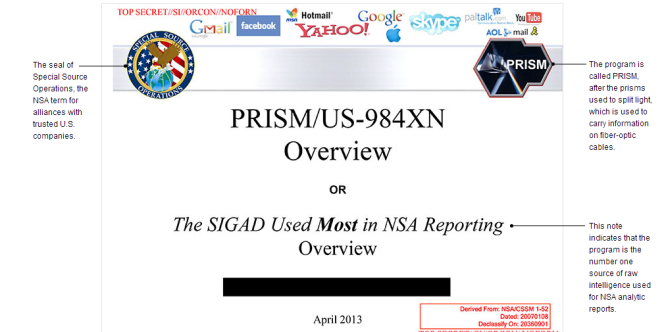 Capture écran de la présentation Powerpoint de Prism diffusée par le 