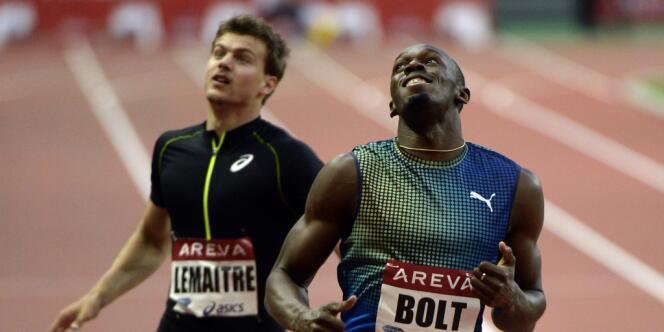 Usain Bolt et Christophe Lemaitre au meeting de Saint-Denis en 2013.