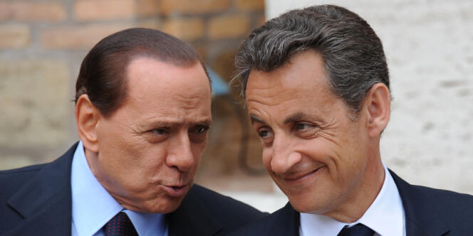 Nicolas Sarkozy et Silvio Berlusconi, le 26 avril 2011, lors d'une rencontre officielle à Rome.