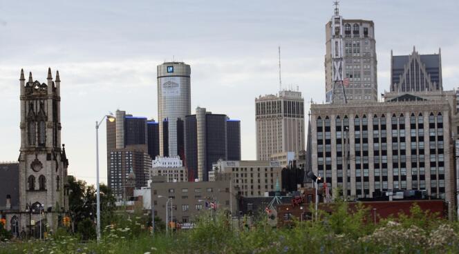 Le centre-ville de Detroit, avec le siège de General Motors (au centre), le 21 juillet.