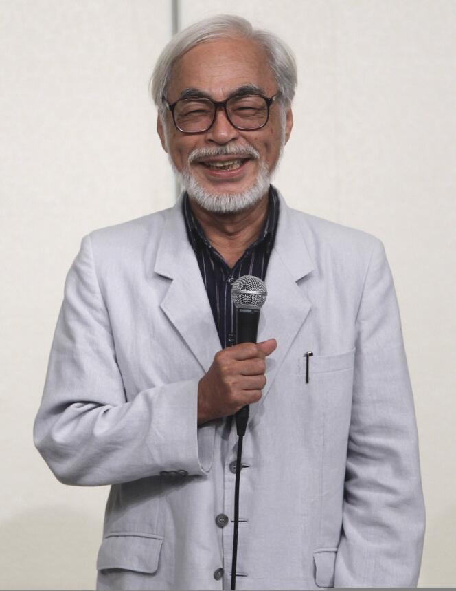 Le réalisateur Hayao Miyazaki lors de la conférence de presse où il a annoncé qu'il cessait de tourner des longs-métrages, vendredi.