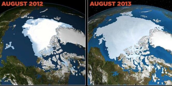 La banquise arctique aurait gagné 60 % en superficie en août 2013, comparé à 2012, selon le Daily Mail.