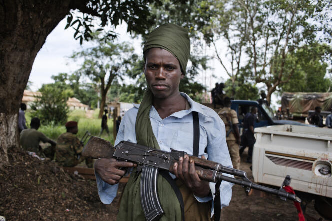 Ex-combattant de la Séléka intégré aux Forces armées centrafricaines, lors d'un meeting organisé par le Conseil national de transition.