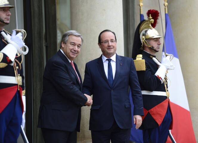 Antonio Guterres et François Hollande, le 16 octobre à Paris.