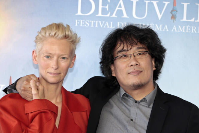 L'actrice britannique Tilda Swinton et le réalisateur coréen Bong Joon-ho lors du Festival du film américain de Deauvillle, le 7 septembre 2013.
