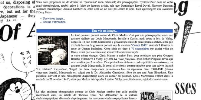 Un tout petit coin du voile levé sur la biographie de Chris Marker, sur le site chrismarker.ch.