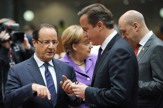  François Hollande, David Cameron, lors du Conseil européen, le 25 octobre 2013 à Bruxelles.