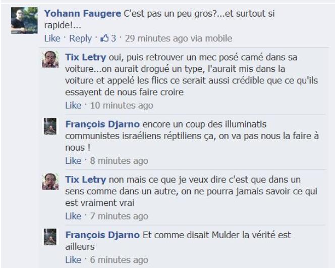 Extrait des commentaires Facebook de la page du Monde.fr liés à l'arrestation d'Abdelhakim Dekhar.