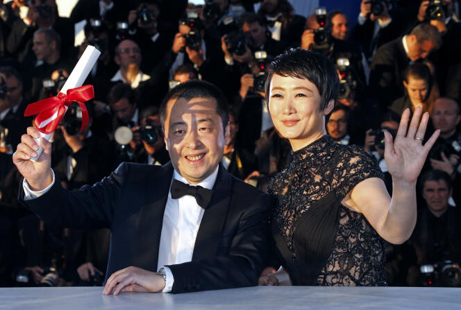 Le réalisateur chinois Jia Zhangke et l'actrice Zhao Tao lors de la cérémonie de clôture du 66e Festival du film de Cannes, le 26 mai 2013.