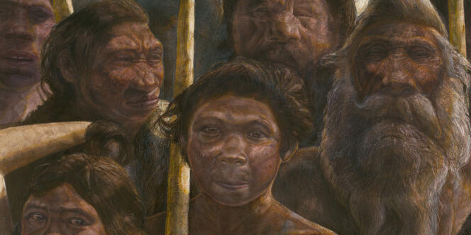 Vue d'artiste des hominidés vivant à Atapuerca (Espagne) il y a 400 000 ans.