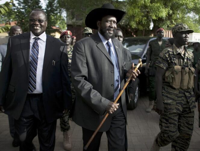 L'ancien vice-président du Soudan du Sud, Riak Machar (à gauche) et le président Salva Kiir, le 26 avril 2010.