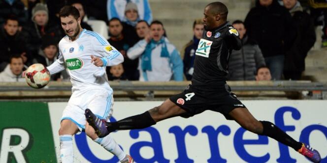 André-Pierre Gignac de l'OM et Mohamed Fofana de Reims le 5 janvier en Coupe de France à Marseille.
