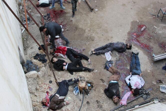 Des prisonniers exécutés dans l’un des hôpitaux d’Alep, en Syrie, par des djihadistes de l’Etat islamique en Irak et au Levant (EIIL), mercredi 8 janvier 2014.