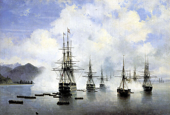 L'arrivée de la marine russe à Sotchi, en 1838. Tableau du peintre russe Ivan Aivazovsky.
