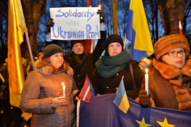 Manifestation en soutien à l'Ukraine à Riga, en janvier 2014