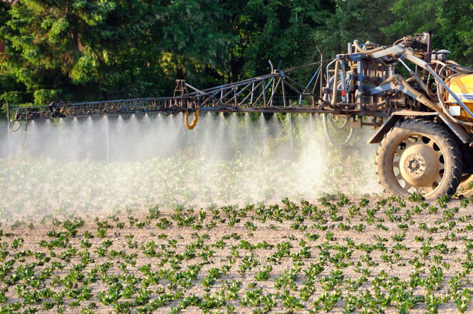 Epandage de pesticides dans un champ à Godewaersvelde, dans le nord de la France, en mai 2012.