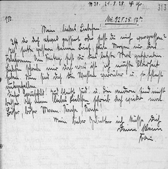 Lettre de Marga à Heinrich datée du 21 mars 1928. A propos de l'un des médecins de sa clinique elle écrit alors : 