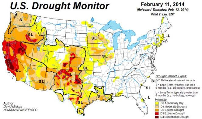 Carte de la sécheresse aux Etats-Unis à la date du 11 février.