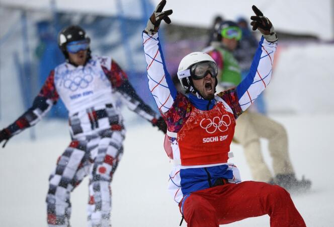 Pierre Vaultier, nouveau champion olympique de snowboardcross, le 18 février à Sotchi. 