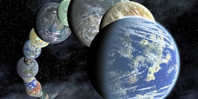 Vue artistique d’exoplanètes terrestres.
