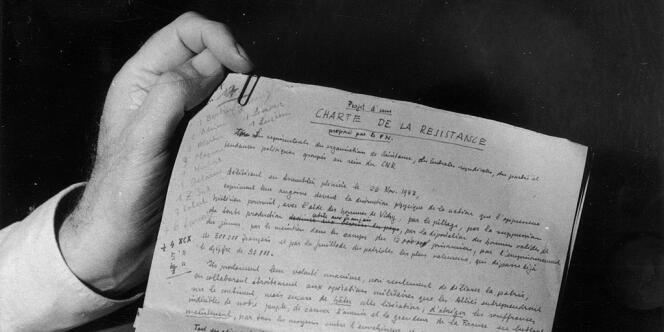 Manuscrit de la charte de la Résistance.