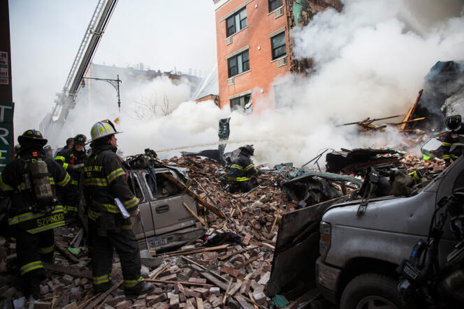 Au moins un bâtiment du quartier d'East Harlem, à New York, s'est effondré après une explosion, le 12 mars.