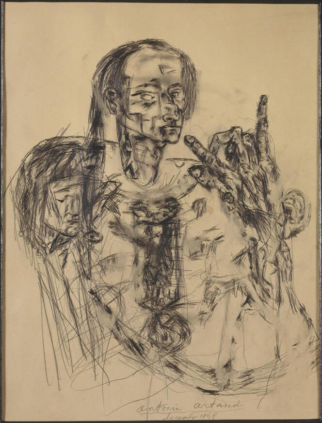 Antonin Artaud (1896-1948), Autoportrait, décembre 1947. Mine graphite sur papier, 64 x 50 cm , Paris, Centre Pompidou, Musée national d’Art Moderne / Centre de création industrielle, legs de Mme Paule Thévenin, 1994. 


