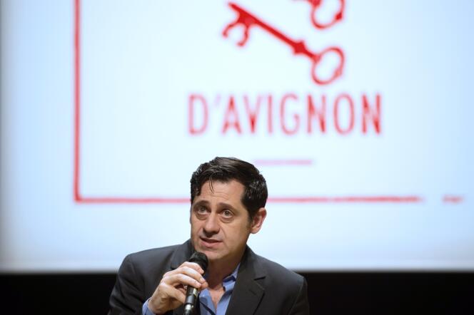 Le directeur du Festival d'Avignon, Olivier Py, lors de la conférence de presse de l'édition 2014 à Avignon, le 20 mars 2014.