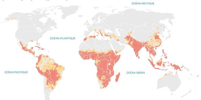 Carte des impacts du réchauffement climatique.