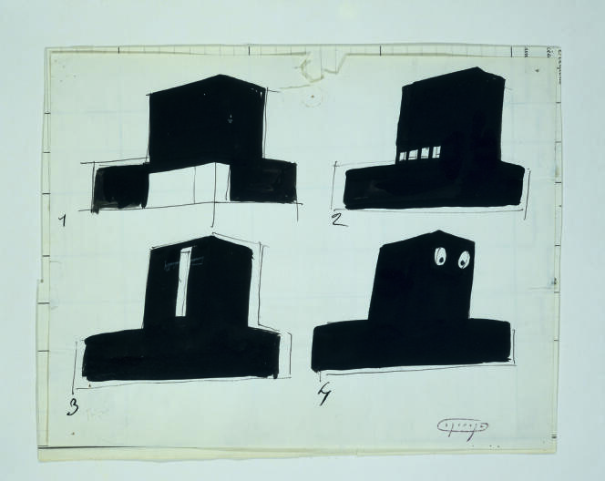 Jacques Lagrange, dessin pour le plateau de la villa Arpel dans le film de Jacques Tati 