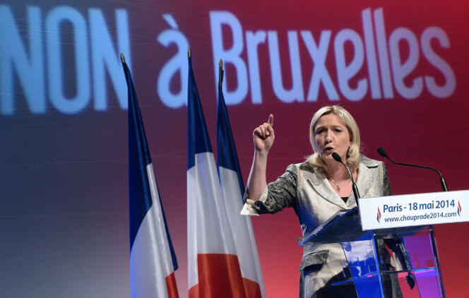 Discours de Marine Le Pen, le 18 mai 2014 à Paris, pour la campagne des élections européennes du 25 mai. 